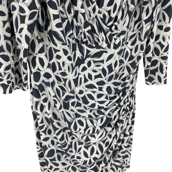 Lauren Ralph Lauren Gray White Floral Lowcut Gathered Waist Dress Size 16W - Picture 2 of 5